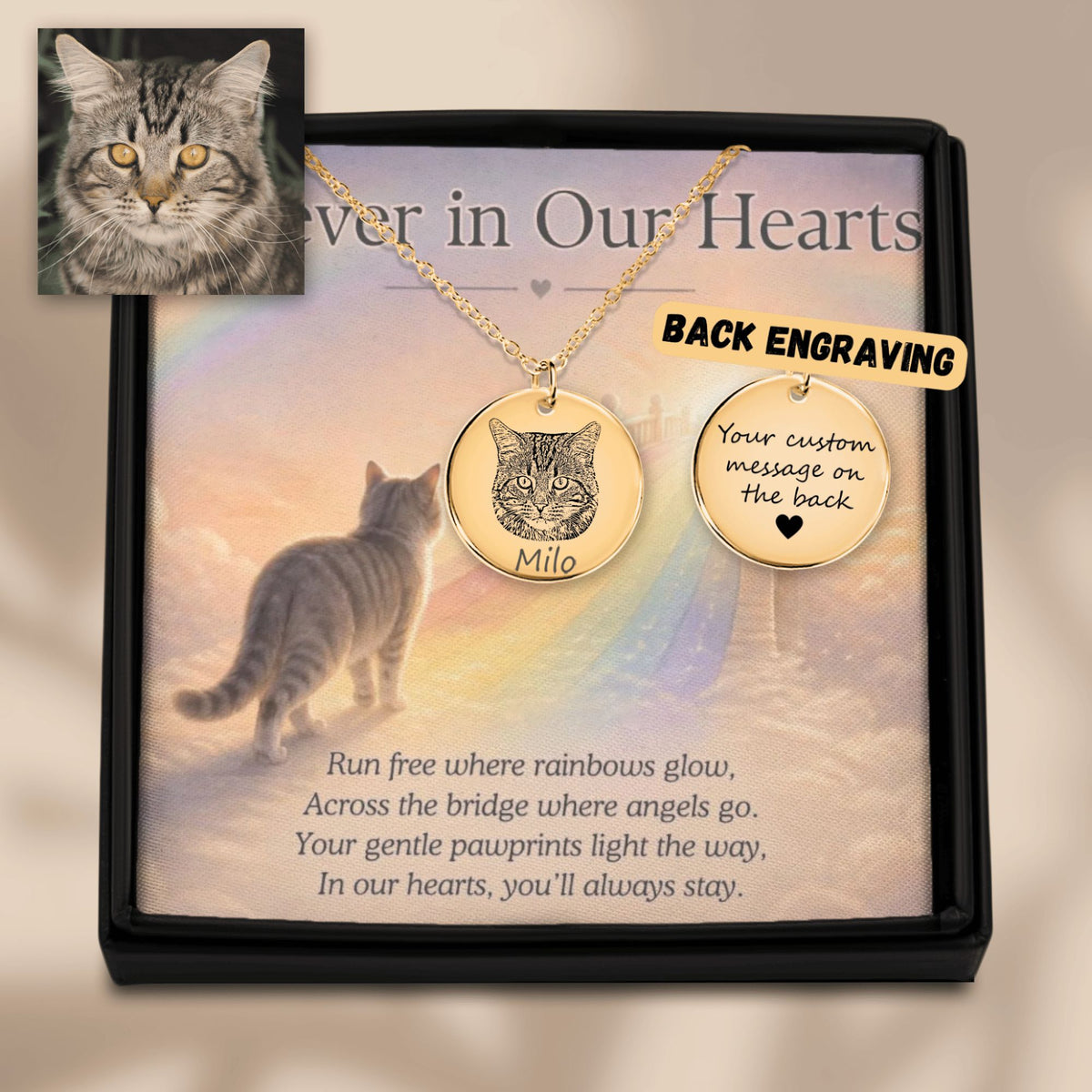 Cat Portrait Memorial Necklace